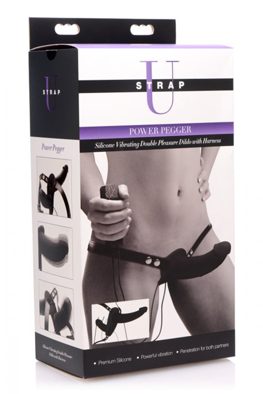Power Pegger Doppel-Strap-On Vibrator - Schwarz